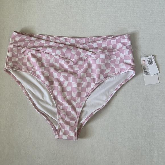 Old Navy Other - Old Navy Pink Check Cross Front High Rise Bikini Bottoms Women's Large